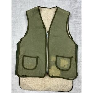 True‎ Vintage Vest Mens Small Green Cotton Sherpa Lined Fleece Western Preppy